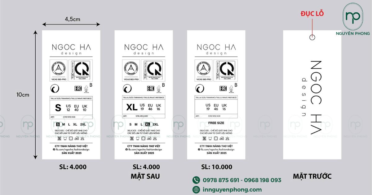 In tag mác treo quần áo thương hiệu Ngọc Hà design